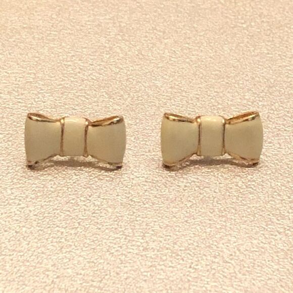 Kate Spade | Enamel Bow Earrings | Cream/Gold | 3/4” Width - Picture 1 of 4